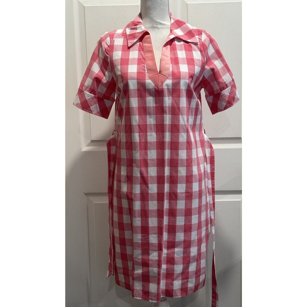 Vineyard Vines Size 8 Pink White Gingham Buffalo Check Shirt Dress Belted - Picture 9 of 10
